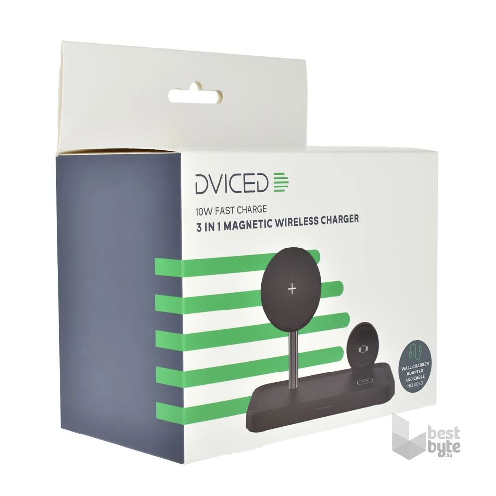 Dviced DV230005 15W 3in1 fekete vezeték nélküli töltő állomás + adapter & kábel
