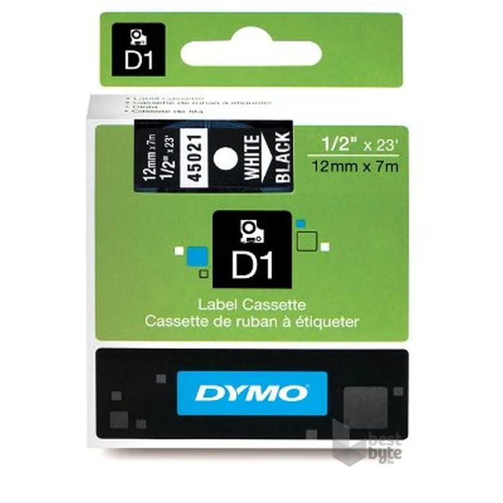 Dymo D1 12mmx7m fehér/fekete feliratozógép szalag
