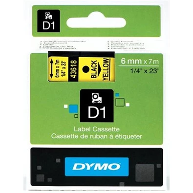 Dymo D1 6mmx7m fekete/sárga feliratozógép szalag