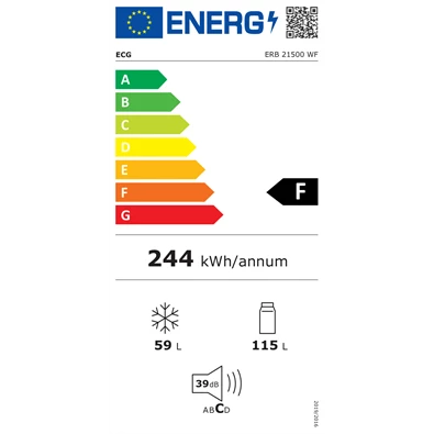 ECG ERB 21500 WF fehér, alulfagyasztós, Hűtő:115L, Fagyasztó:59L, hűtőszekrény