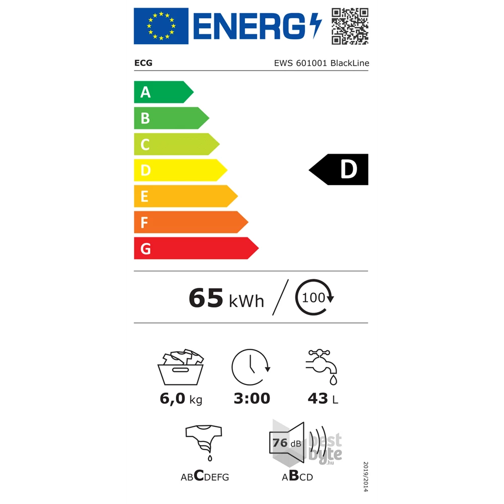 ECG EWS 601001 BlackLine fehér, elöltöltős, keskeny, max.1000ford., 6 kg, mosógép