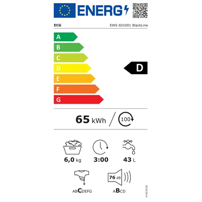 ECG EWS 601001 BlackLine fehér, elöltöltős, keskeny, max.1000ford., 6 kg, mosógép