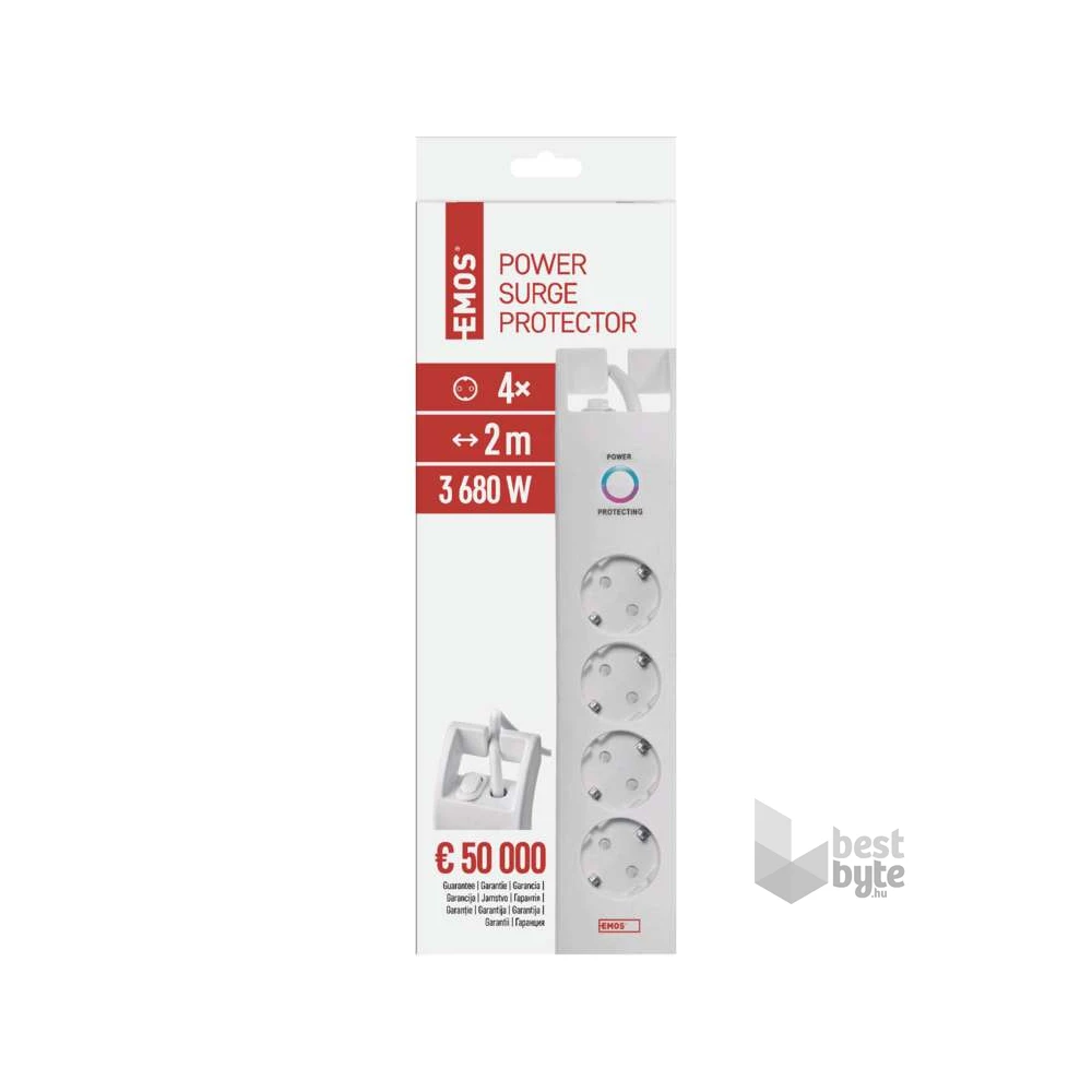 EMOS P54212 2m 900J SCHUKO 4 csatlakozós túlfeszültség védett elosztó