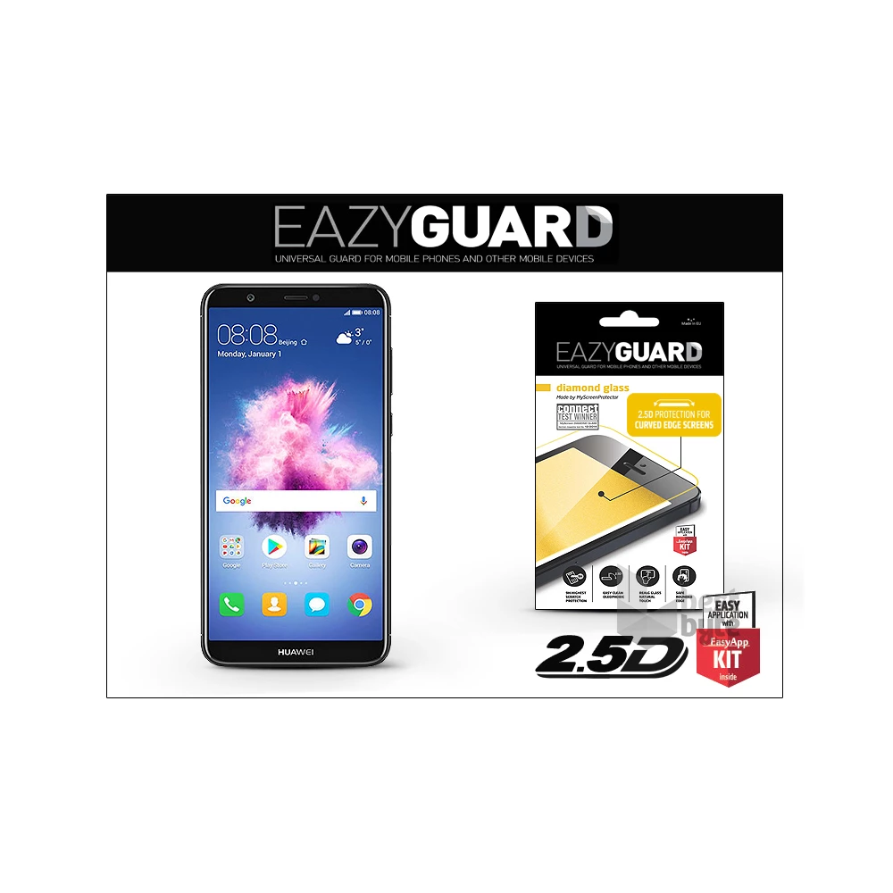 EazyGuard LA-1271 Huawei P Smart fekete 2.5D üveg kijelzővédő fólia