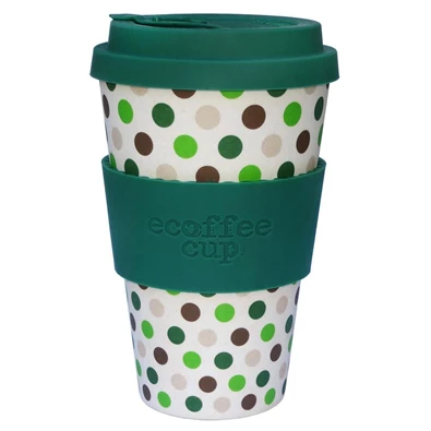 Ecoffee Cup Green Polka 400 ml hordozható kávéspohár