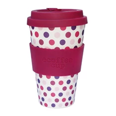 Ecoffee Cup Pink Polka 400 ml hordozható kávéspohár