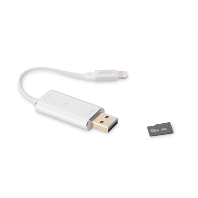Ednet 31520 iPhone® vagy iPad® készülékekhez ezüst kártyaolvasó és tárhely bővítő