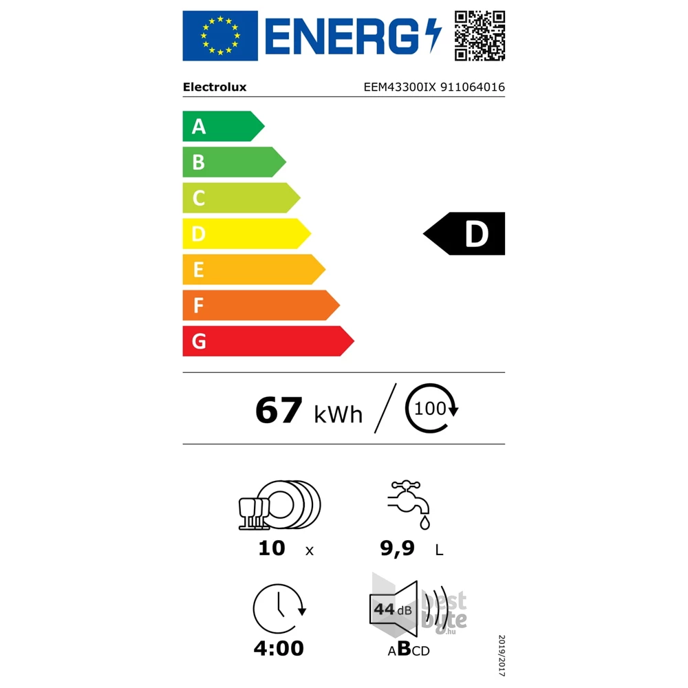 Electrolux EEM43300IX fehér, programok száma: 8, beépíthető, 10 terítékes mosogatógép 