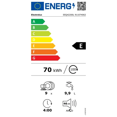 Electrolux EEQ42200L beépíthető keskeny mosogatógép