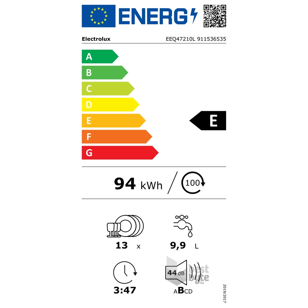 Electrolux EEQ47210L fehér, programok száma: 8, beépíthető, 13 terítékes mosogatógép 