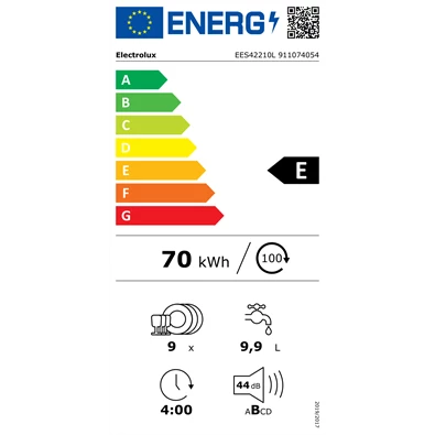 Electrolux EES42210L programok száma: 8, keskeny beépíthető, 9 terítékes mosogatógép 
