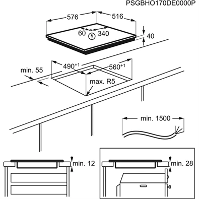 Electrolux EHF6240XXK fekete, beépíthető, elektromos üvegkerámia, főzőzóna: 4, beépíthető méret: 56cm, főzőlap (Újszerű)