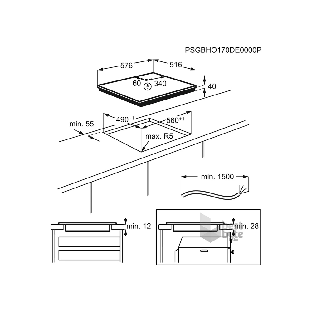 Electrolux EHF6240XXK fekete, beépíthető, elektromos üvegkerámia, főzőzóna: 4, beépíthető méret: 56cm, főzőlap (Újszerű)