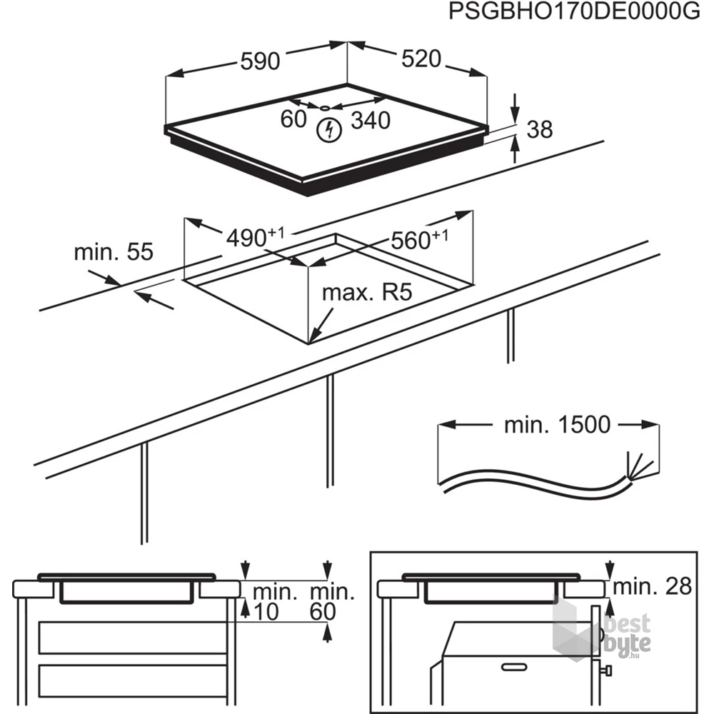 Electrolux EHF6241FOK fekete, beépíthető, elektromos üvegkerámia, főzőzóna: 4, beépíthető méret: 56cm, főzőlap