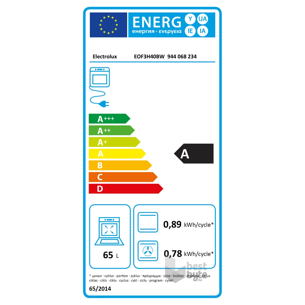 Electrolux EOF3H40BW fehér, beépíthető, sütőtér: 65L, grill, légkeverés, sütő