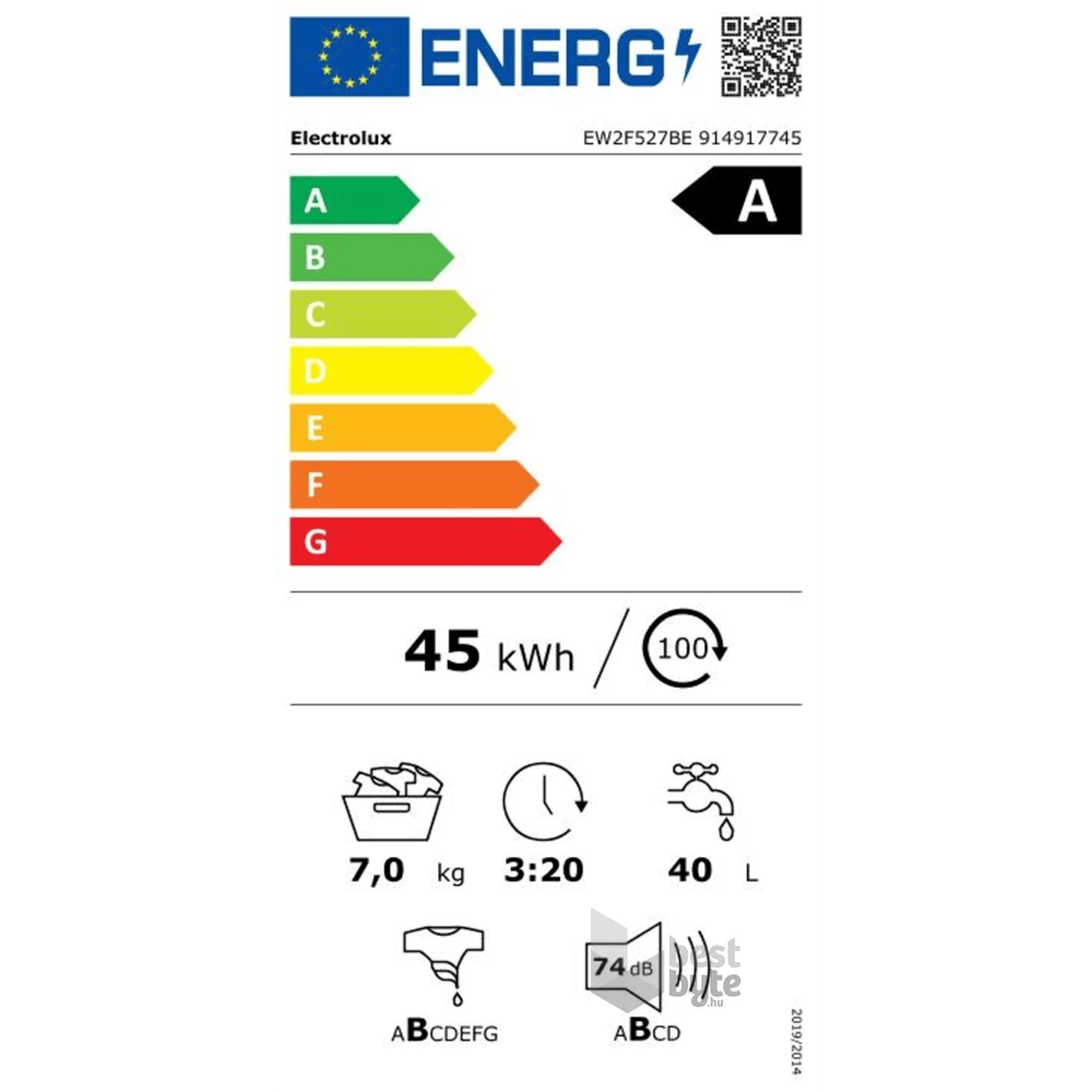 Electrolux EW2F527BE TimeCare fehér, elöltöltős, max.1200ford., 7kg, mosógép