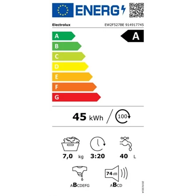 Electrolux EW2F527BE TimeCare fehér, elöltöltős, max.1200ford., 7kg, mosógép