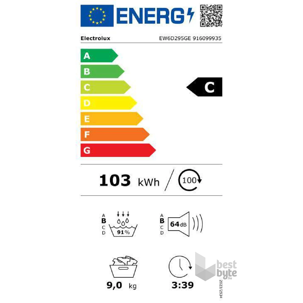 Electrolux EW6D295GE GentleCare fehér, 9 kg, hőszivattyús, szárítógép
