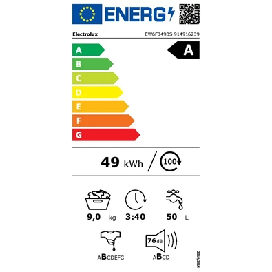 Electrolux EW6F349BS PerfectCare fehér, elöltöltős, max.1400ford., 9 kg, mosógép