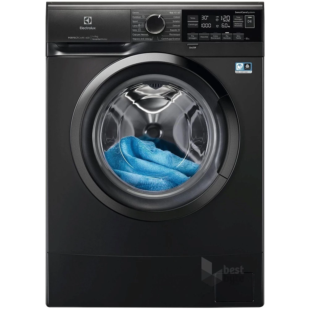Electrolux EW6SM406BXE fekete, elöltöltős, keskeny, max.1100.ford, 6 kg, mosógép