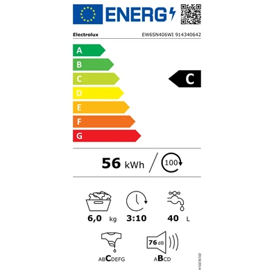 Electrolux EW6SN406WI keskeny elöltöltős mosógép