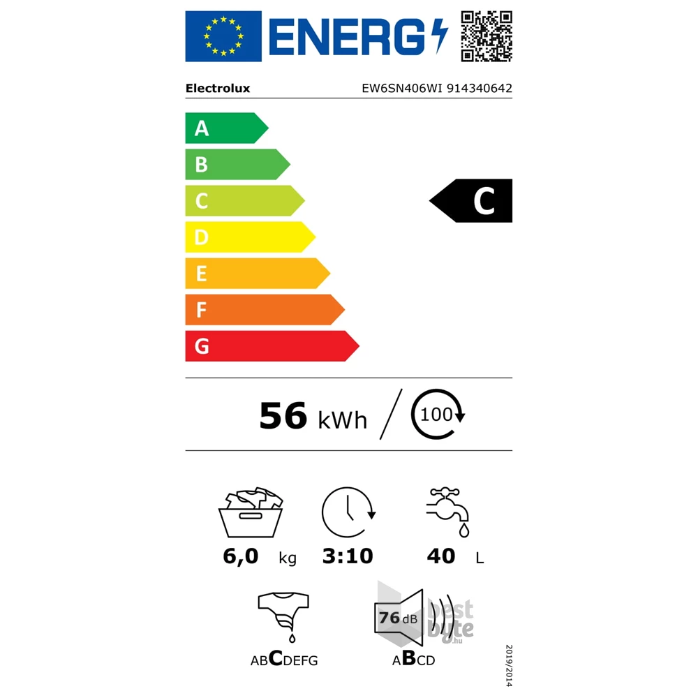 Electrolux EW6SN406WI fehér, elöltöltős, keskeny, max.1000ford., 6 kg, mosógép