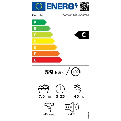Electrolux EW6SN427WI fehér, elöltöltős, keskeny, max.1200ford., 7 kg, mosógép