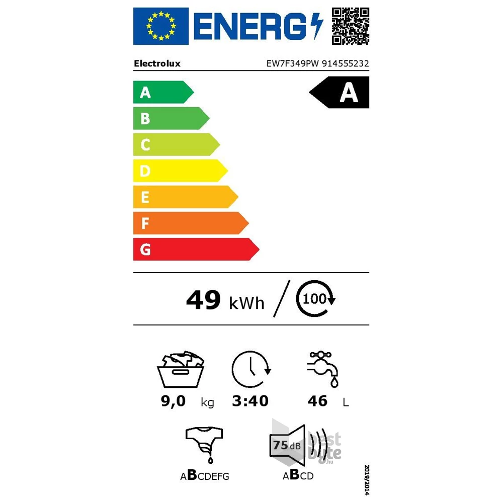 Electrolux EW7F349PW fehér, elöltöltős, max.1400ford., 9 kg, mosógép