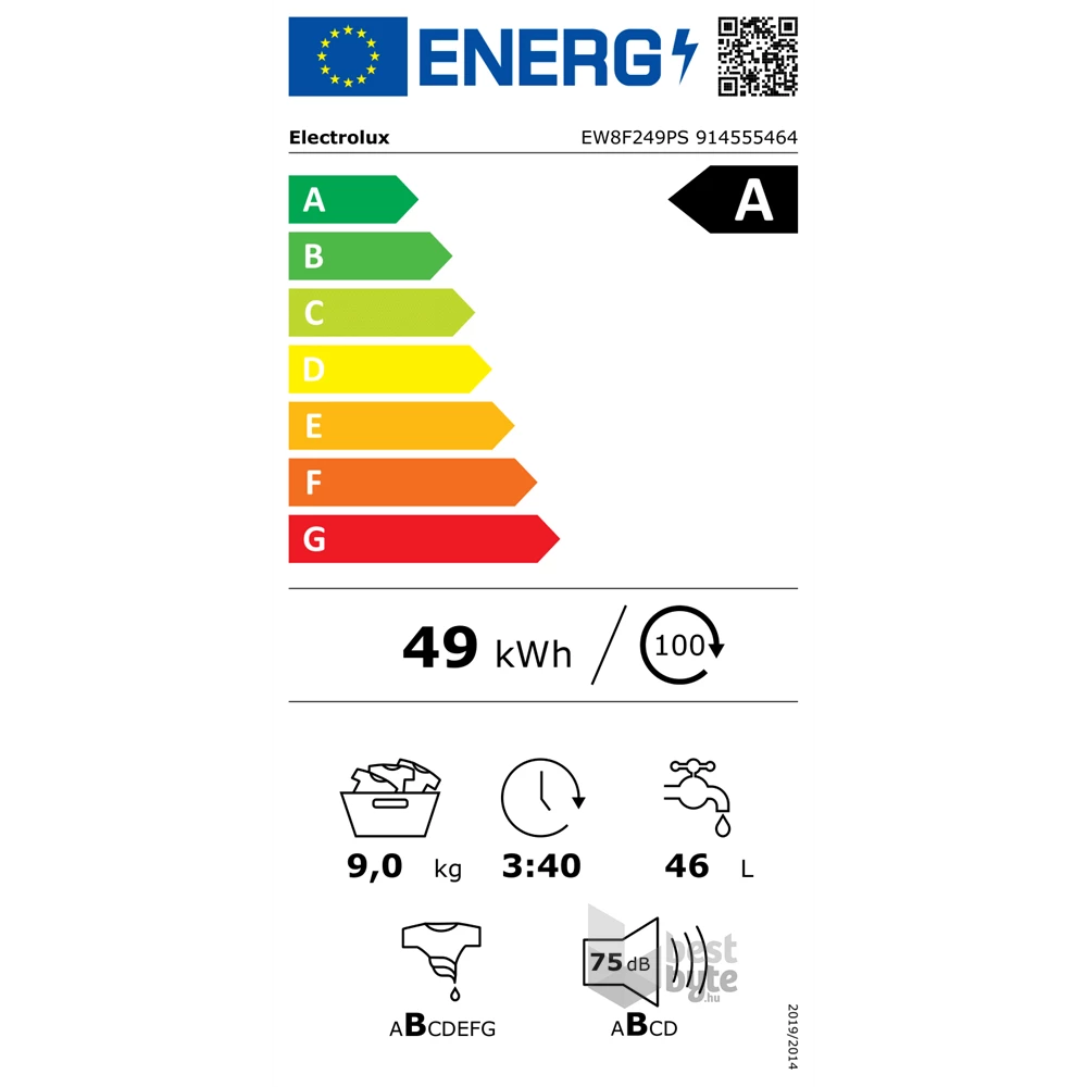 Electrolux EW8F249PS fehér, elöltöltős, max.1400ford., 9 kg, gőzmosógép