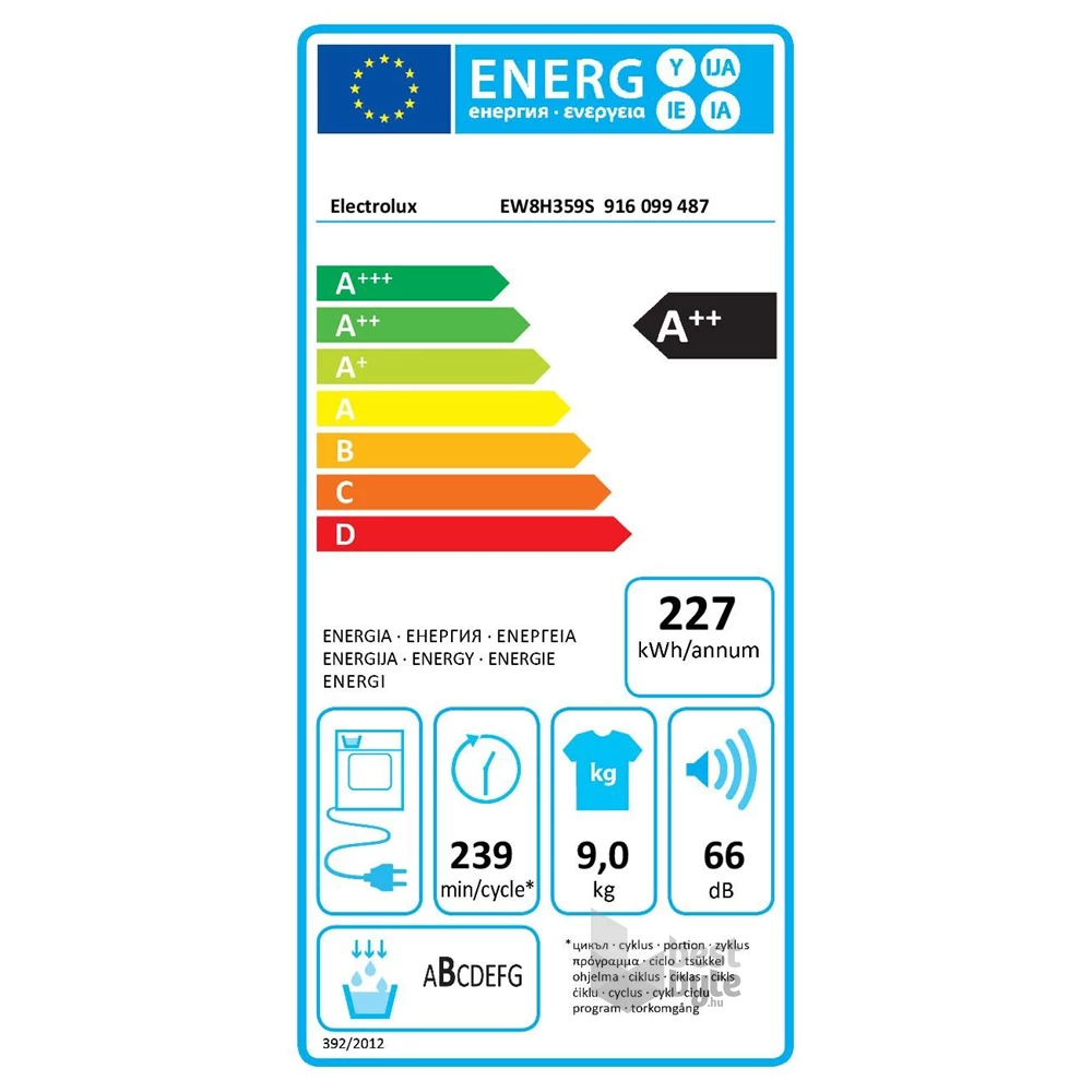 Electrolux EW8H359S fehér, 9 kg, hőszivattyús, szárítógép