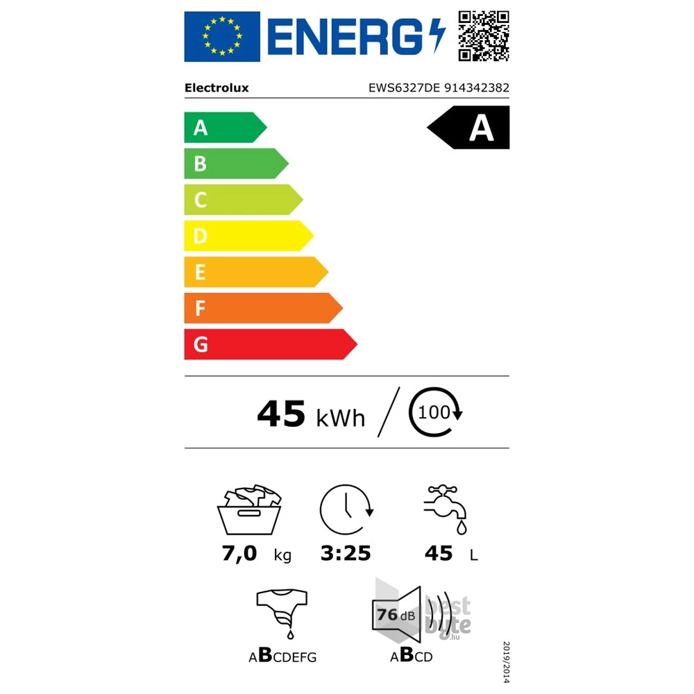 Electrolux EWS6327DE fehér, elöltöltős, keskeny, max.1200ford., 7kg, mosógép