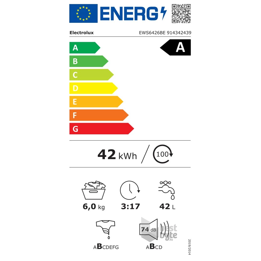 Electrolux EWS6426BE fehér, elöltöltős, keskeny, max.1200ford, 6kg, mosógép
