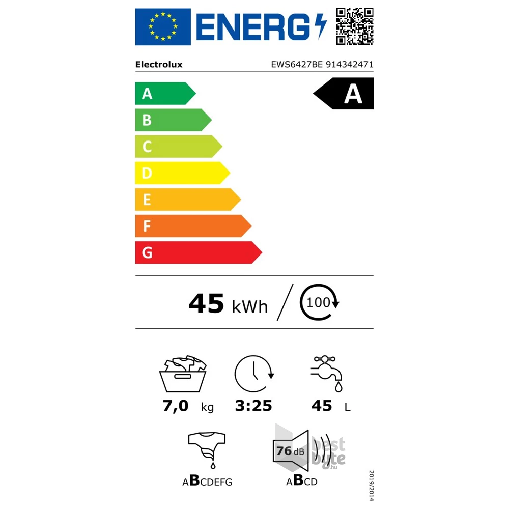 Electrolux EWS6427BE fehér, elöltöltős, keskeny, max.1200ford, 7kg, mosógép