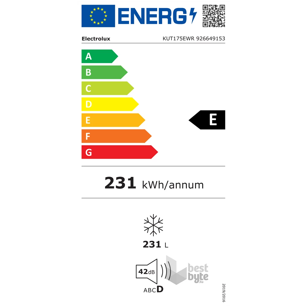 Electrolux KUT175EWR (K) fehér, Fagyasztó:231L, No frost fagyasztószekrény