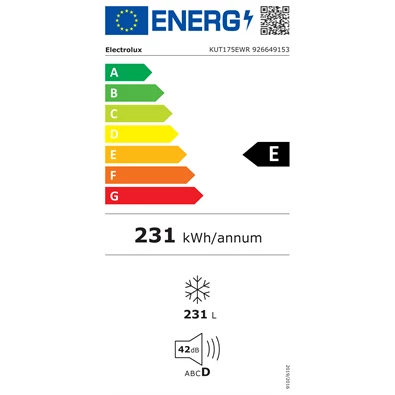 Electrolux KUT175EWR (K) fehér, Hűtő:L, Fagyasztó:231L, No frost fagyasztószekrény
