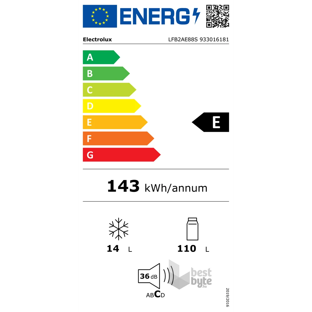 Electrolux LFB2AE88S fehér, egyajtós, beépíthető, Hűtő:110L, Fagyasztó:14L, hűtőszekrény