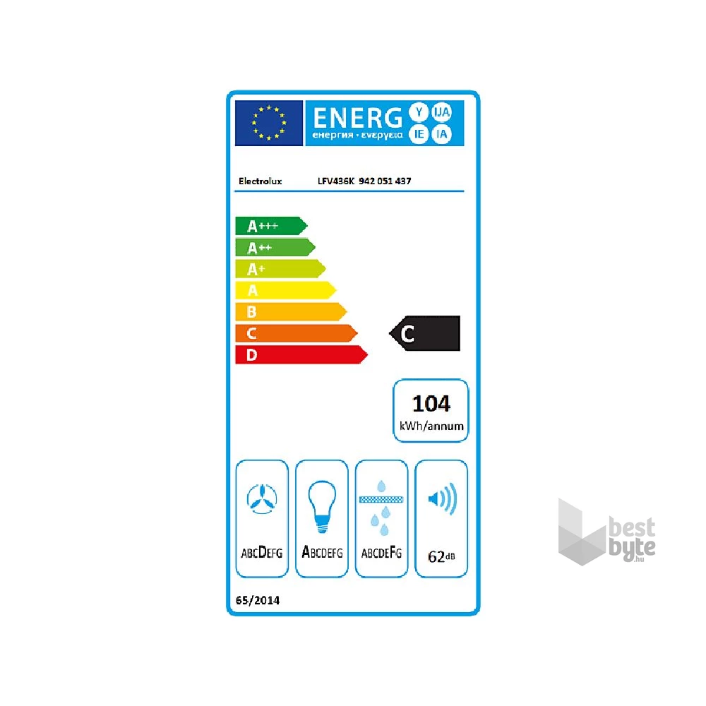 Electrolux LFV436K fekete, szabadonálló, kürtős, méret:60 cm, zajszint:62 dB, páraelszívó (Újszerű)