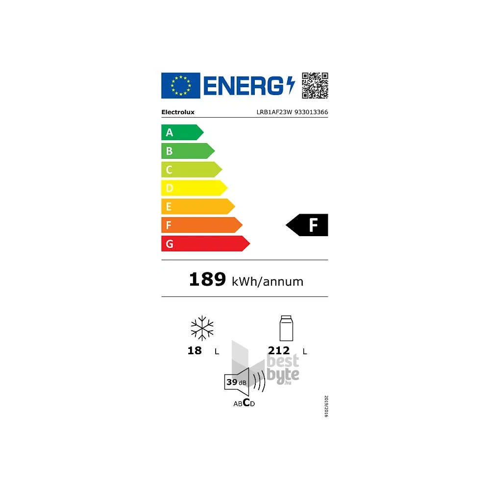 Electrolux LRB1AF23W fehér, egyajtós, Hűtő:212L, Fagyasztó:18L, hűtőszekrény
