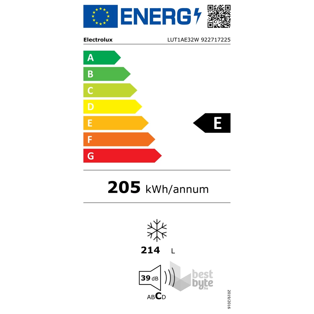 Electrolux LUT1AE32W fehér, Hűtő:L, Fagyasztó:214L, fagyasztószekrény