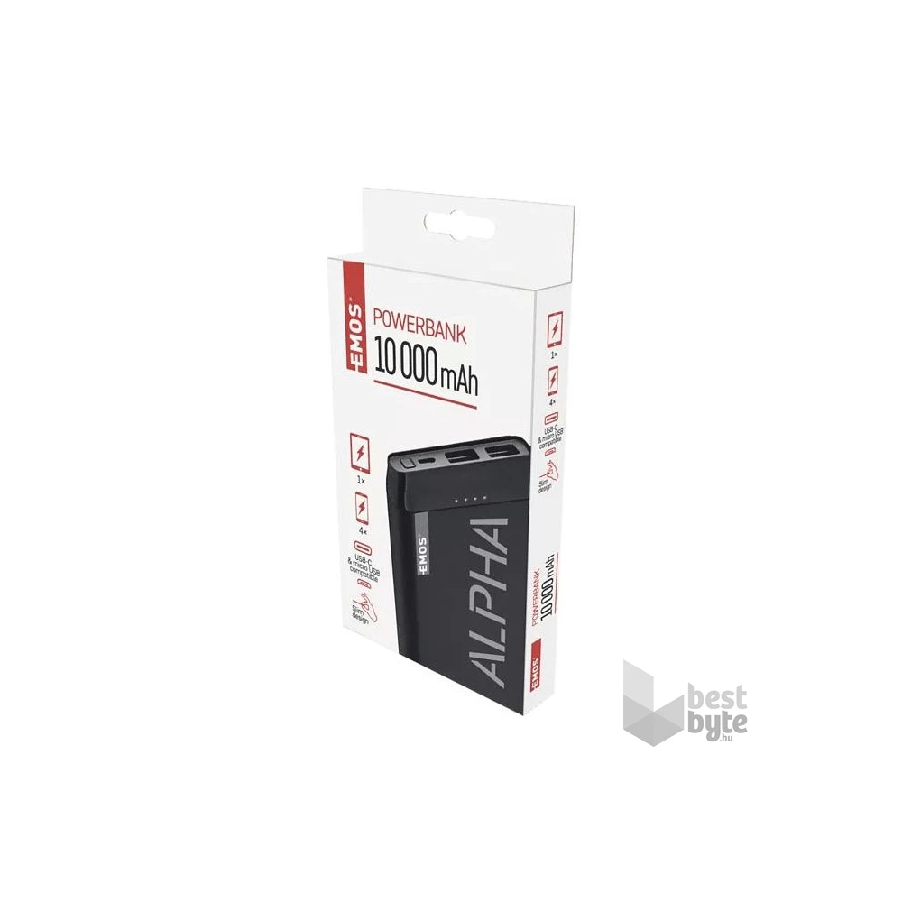 Emos B0526B ALPHA 10S, 10000 mAh, 10 W, fekete power bank