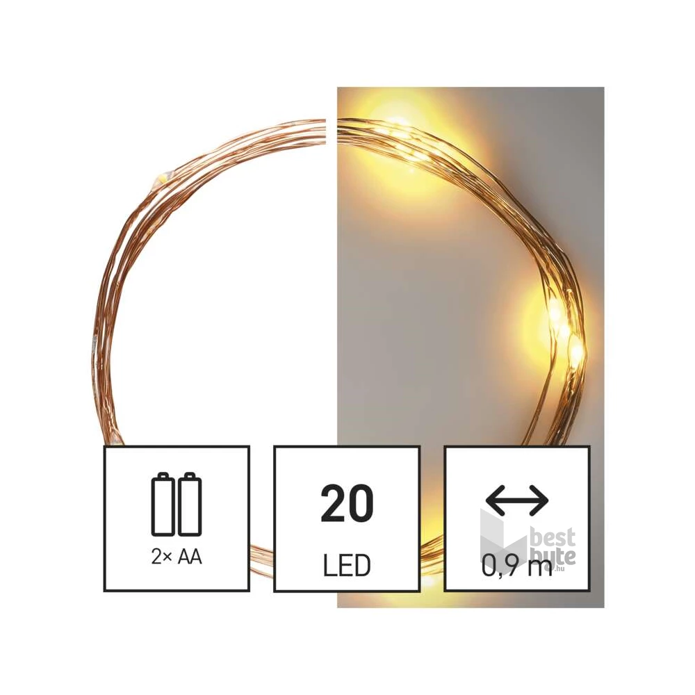 Emos D3AW07 LED 1,9 m/20LED/beltéri/időzítős/2xAA/meleg fehér nano karácsonyi LED fényfüzér