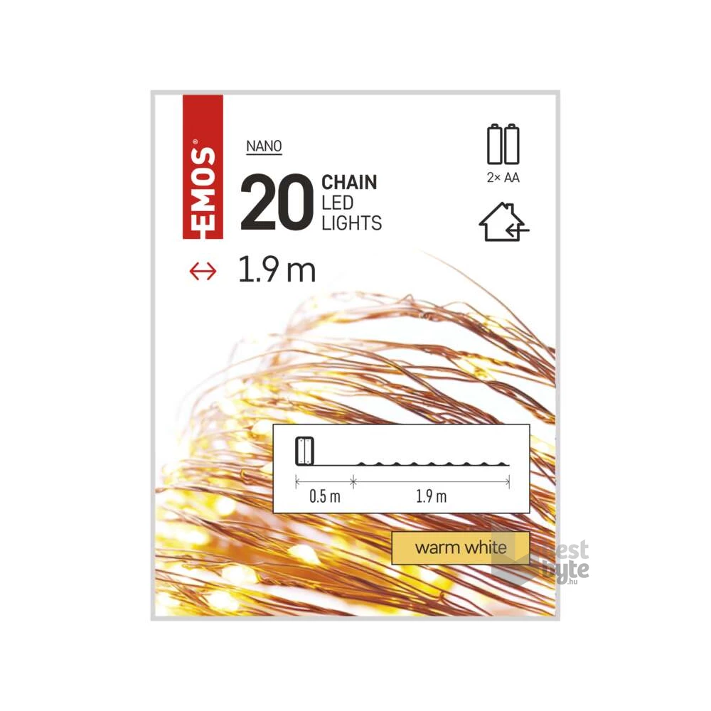 Emos D3AW07 LED 1,9 m/20LED/beltéri/időzítős/2xAA/meleg fehér nano karácsonyi LED fényfüzér