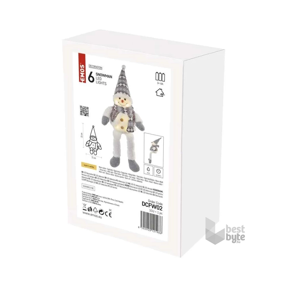 Emos DCFW02 31 cm, 3× AA beltéri meleg fehér LED karácsonyi ülő hóember