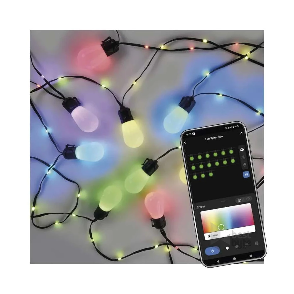 Emos GoSmart 15x parti izzók, 15 m, kültéri és beltéri, RGBIC WiFi LED fényfüzér