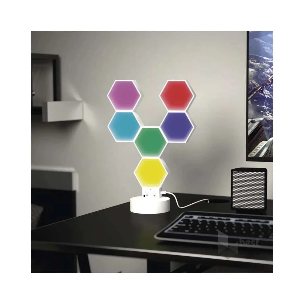 Emos GoSmart Hexagon fehér, 6 részből álló, RGBIC dimmelhető, WiFi LED asztali lámpa
