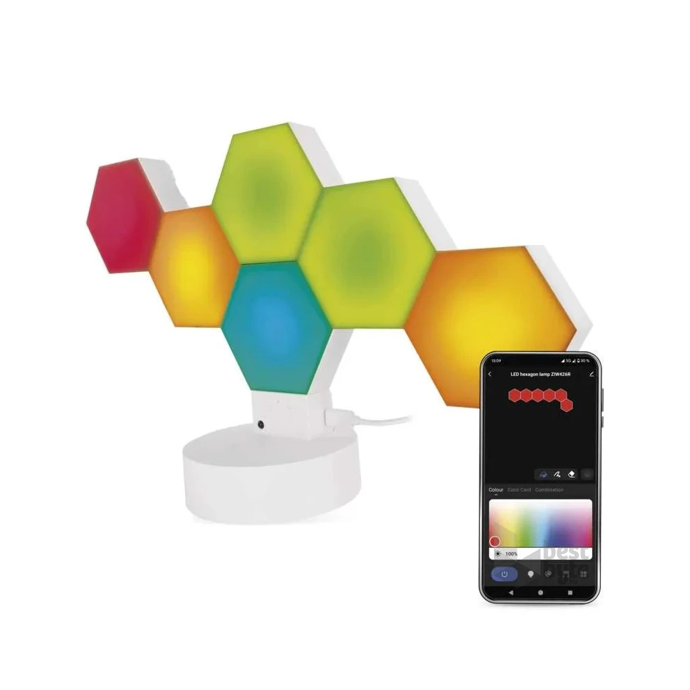 Emos GoSmart Hexagon fehér, 6 részből álló, RGBIC dimmelhető, WiFi LED asztali lámpa
