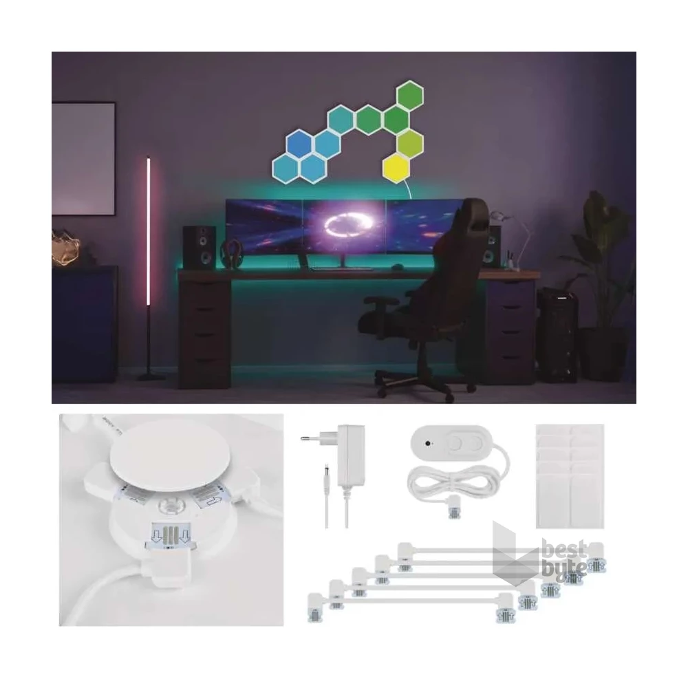 Emos GoSmart Hexagon, indító készlet, 10 rész, 19 W, RGBIC dimmelhető, WiFi LED lámpa