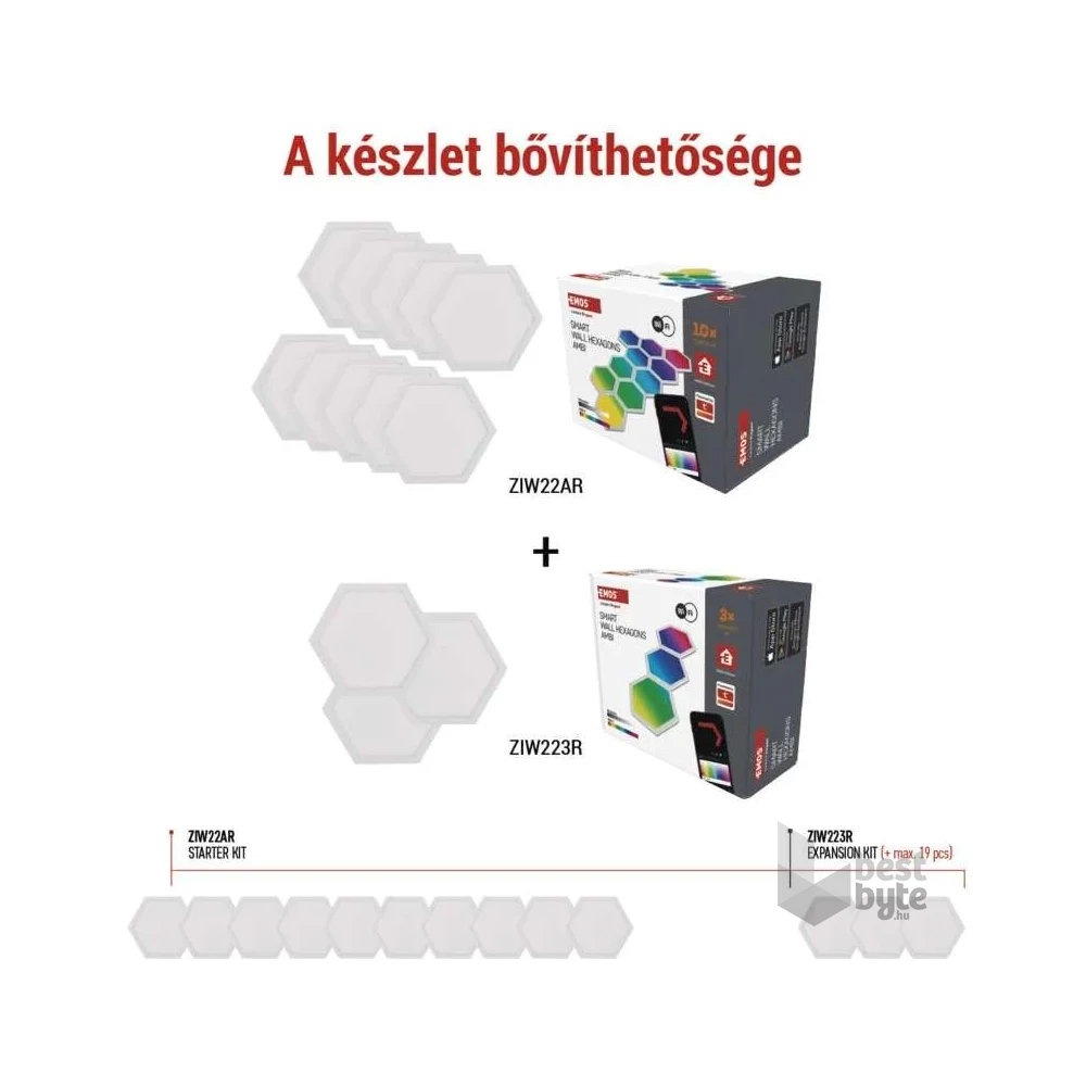 Emos GoSmart Hexagon, kiegészítő készlet,3 rész, 1,8 W, RGBIC dimmelhető, WiFi LED lámpa