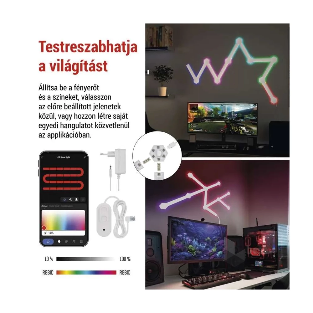 Emos GoSmart Lines fehér, 9 részből álló, 34 W, RGBIC dimmelhető, WiFi LED lámpa