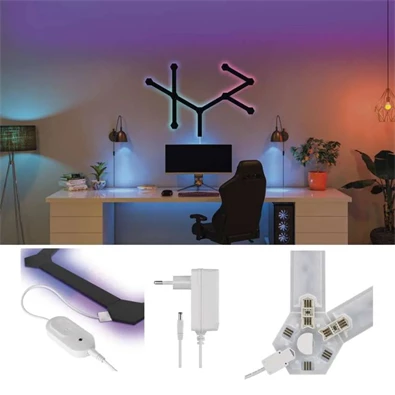 Emos GoSmart Lines fekete, 9 részből álló, 34 W, RGBIC dimmelhető, WiFi LED lámpa